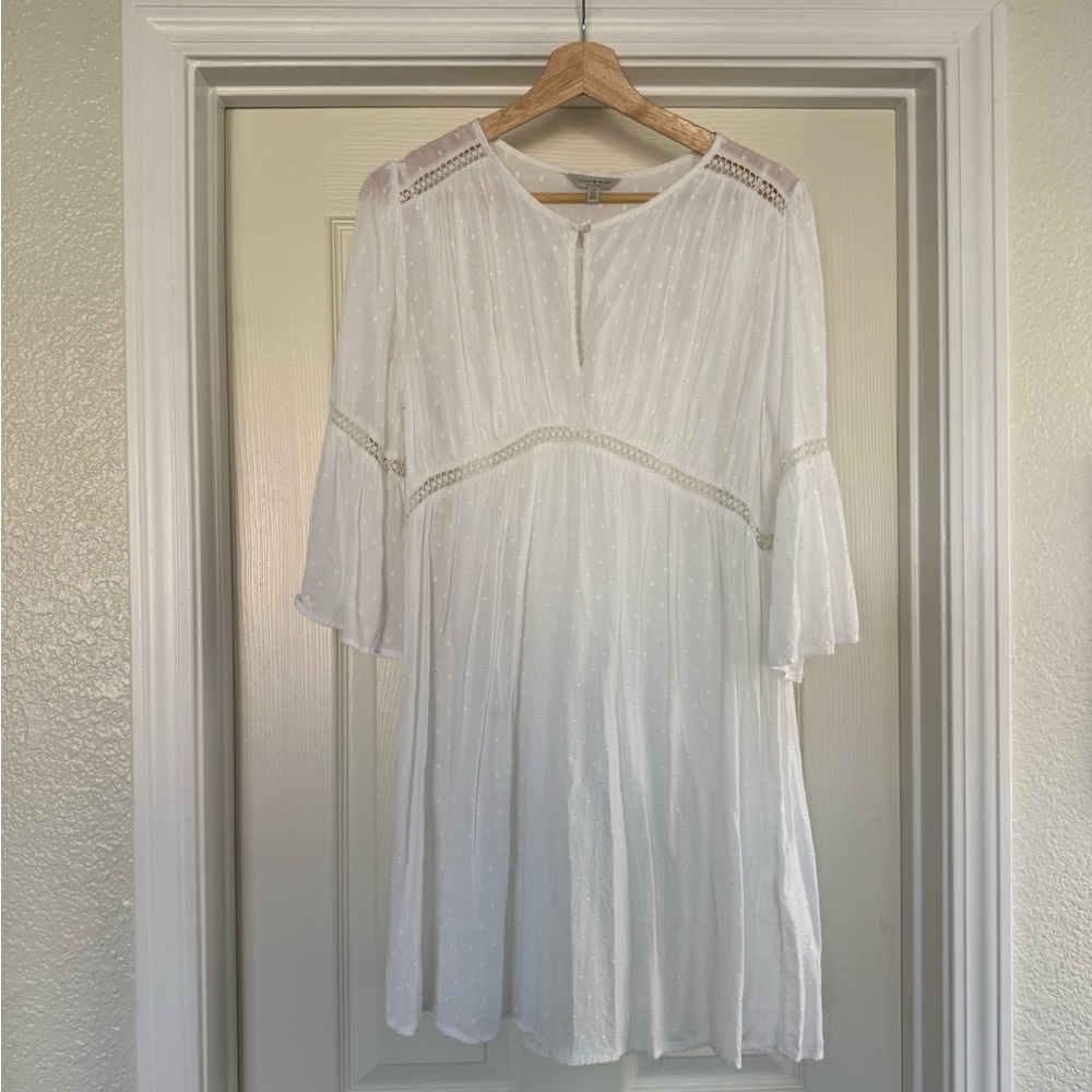 Boho White Dress with Lace Accents